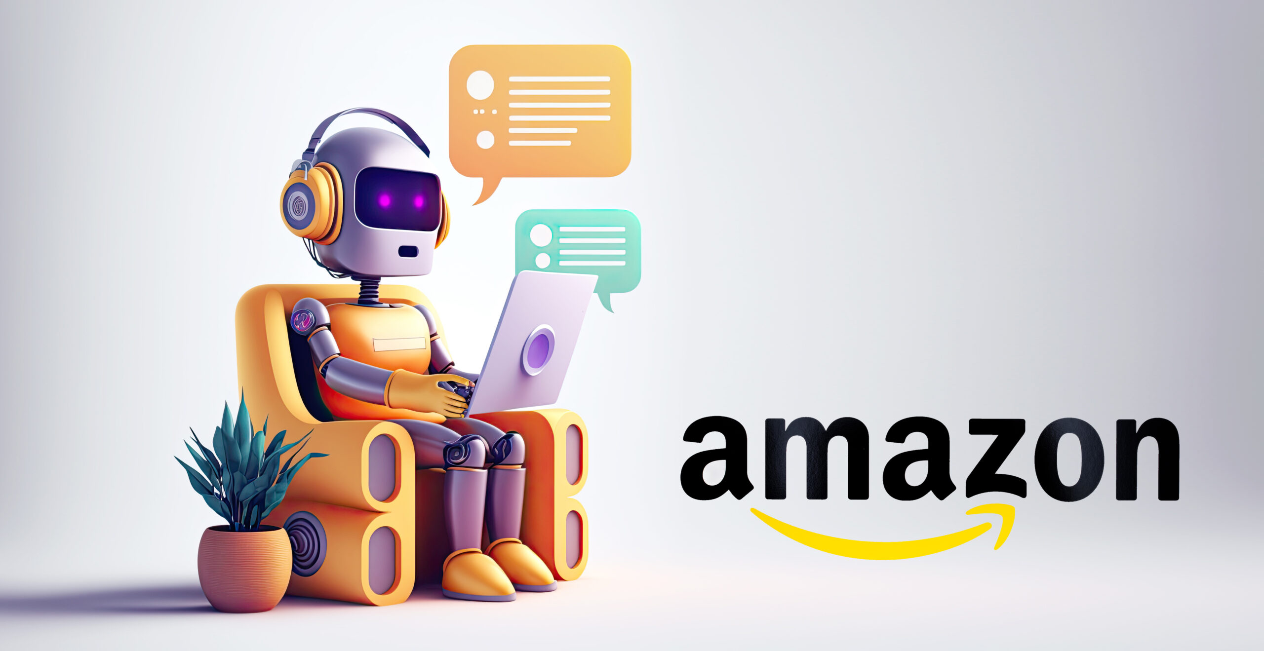 A robot with the Amazon logo next to it